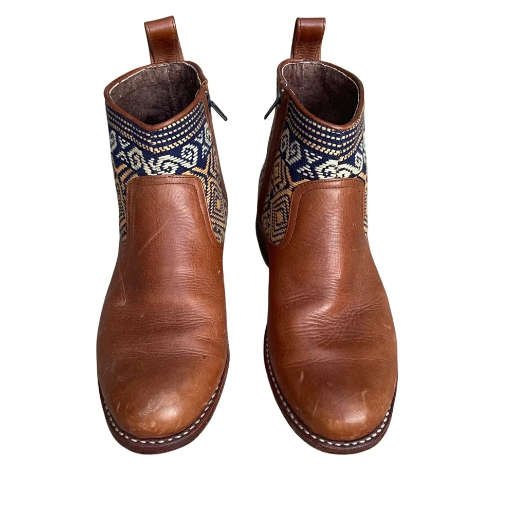 Teysha Women's Brown Leather Ankle Boots Woven Aztec Tribal Western Women's 7.5 - Picture 3 of 8